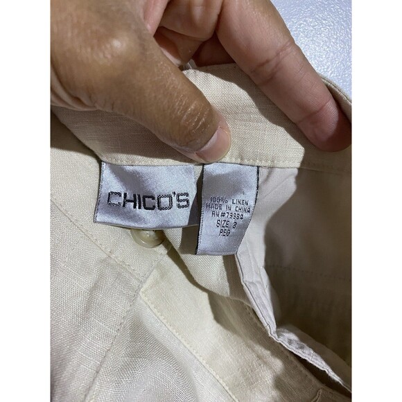 Chicos Pants Womens 3 Linen Beige Beach Coastal Travel Resort Wide Leg - Picture 3 of 10